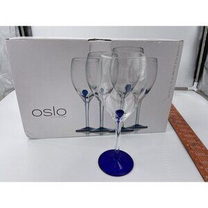 Oslo Set Of 4 16oz Euro Design‎ Wine Glasses Blue